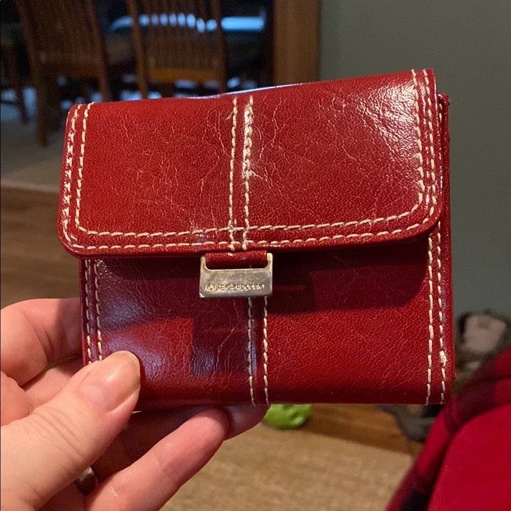 Red Leather Wallet with Stitching
